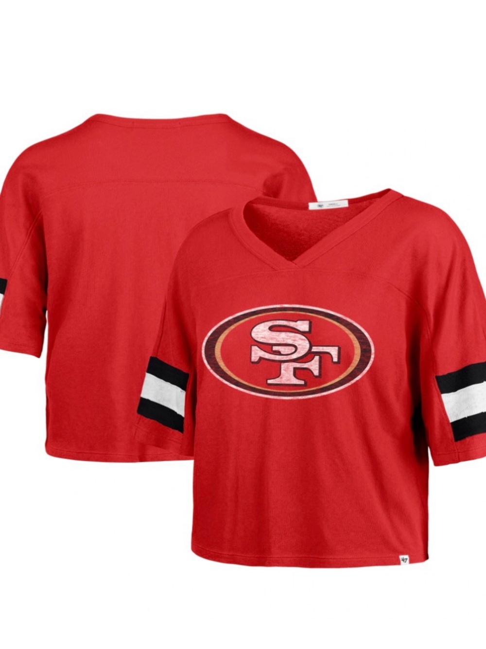 Women's Red SF 49ers Logo V-Neck Cropped Tee